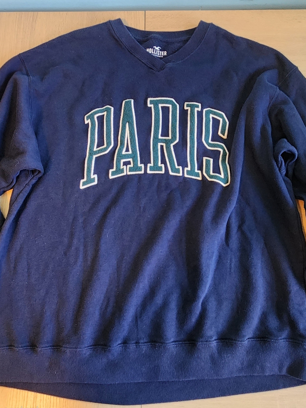 Hollister Womens Navy Crewneck Sweatshirt with Teal and White 'PARIS'